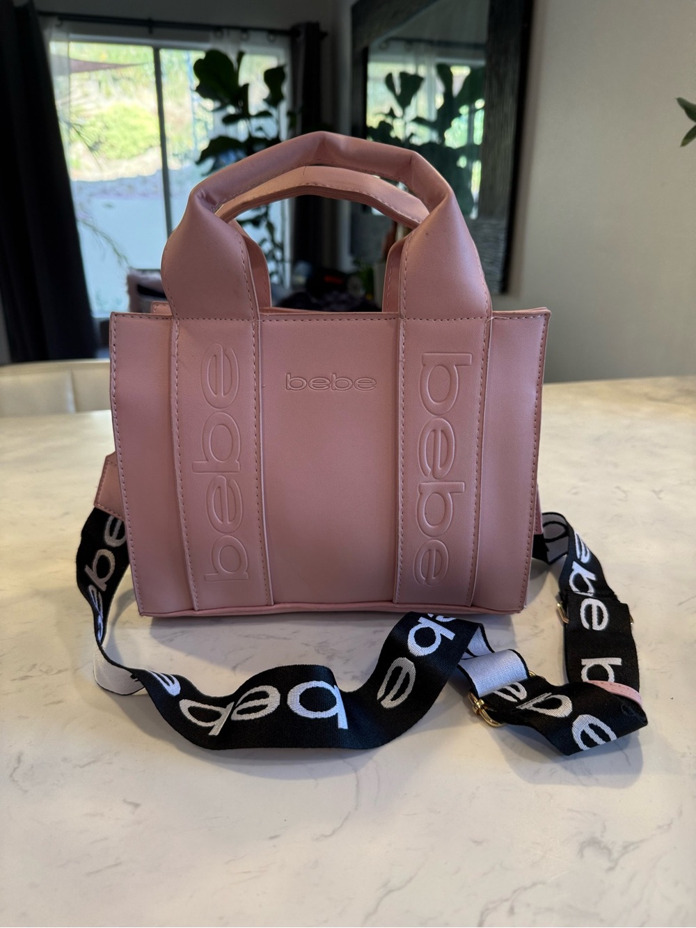 bebe Blush Pink Mini Tote with Branded Strap